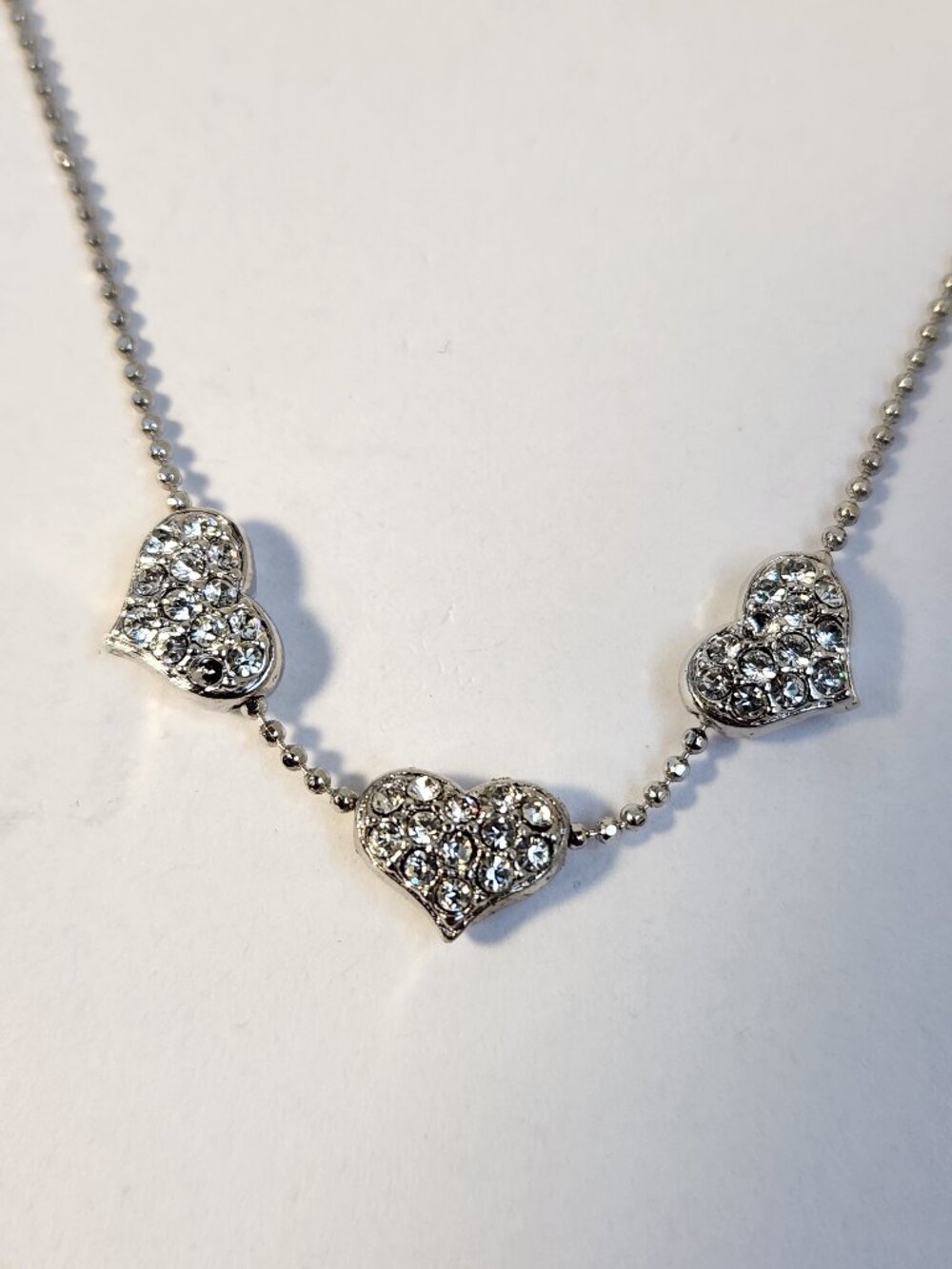 VTG J. Francis 925 Sterling Silver Swarovski Zirconia Triple Heart Necklace